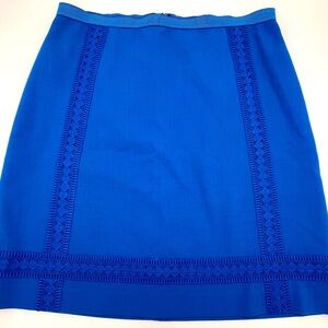 Ann Taylor Royal Blue Lace Trim short lined Skirt Modest church office size 12